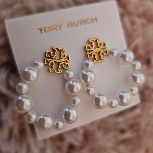 Tory Burch Britten Pearl Hoops - Picture 3 of 3